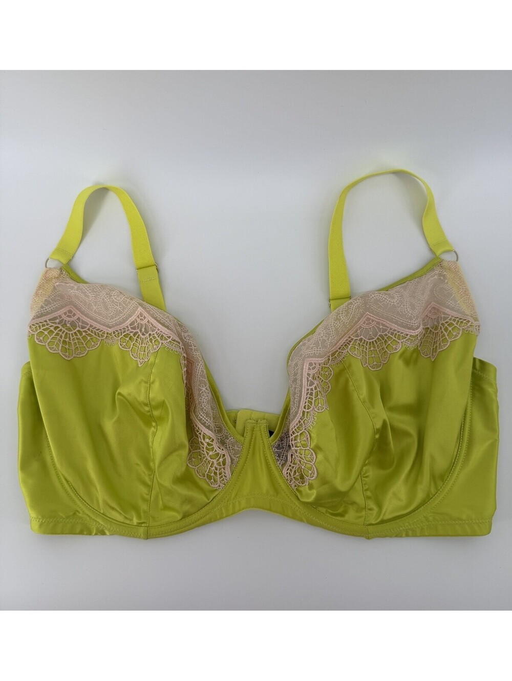 GabiFresh x Playful Promises Bra 40G Lime Green Satin Pink Lace Underwire